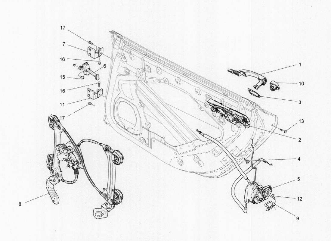 maserati qtp. v6 3.0 tds 275bhp 2017 rear doors: mechanisms parts diagram