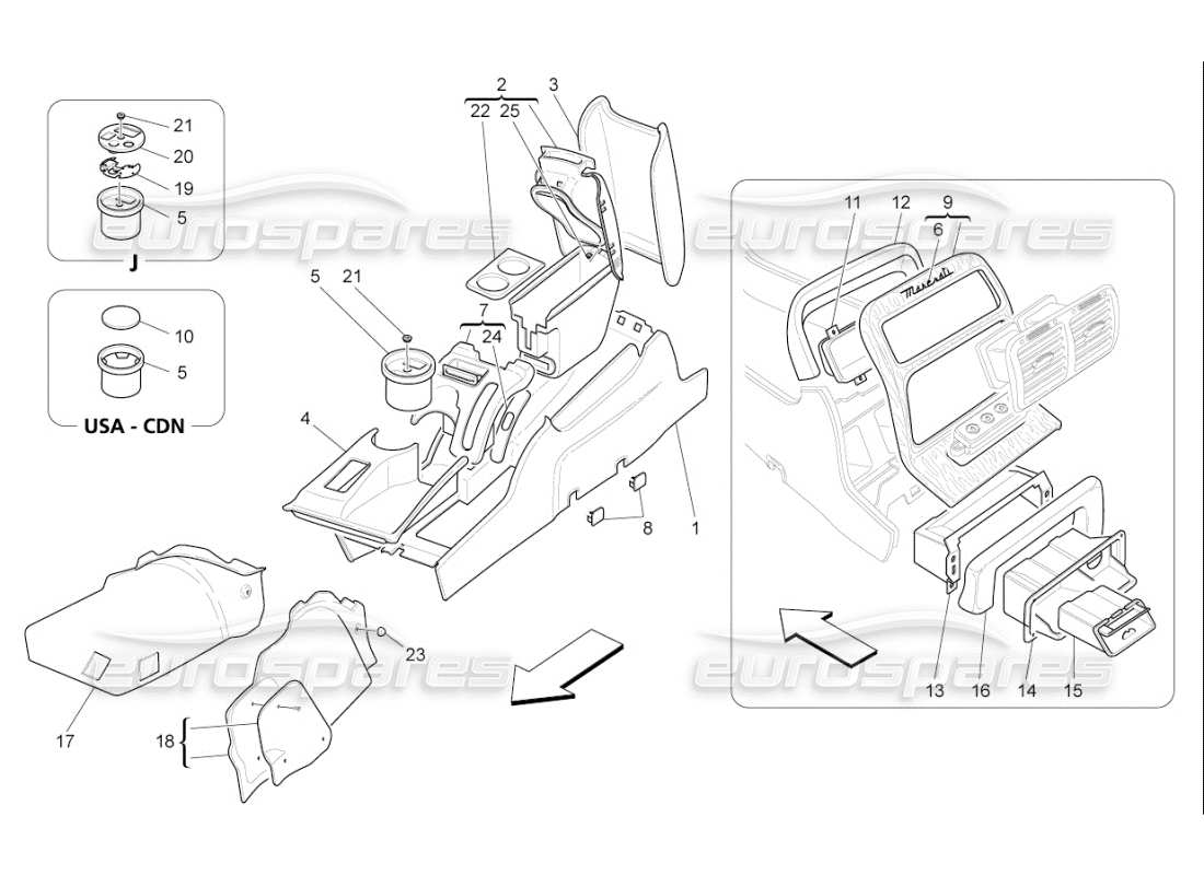 maserati qtp. (2007) 4.2 f1 accessory console and centre console parts diagram