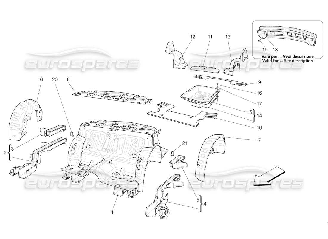 maserati qtp. (2006) 4.2 f1 rear structural frames and sheet panels part diagram