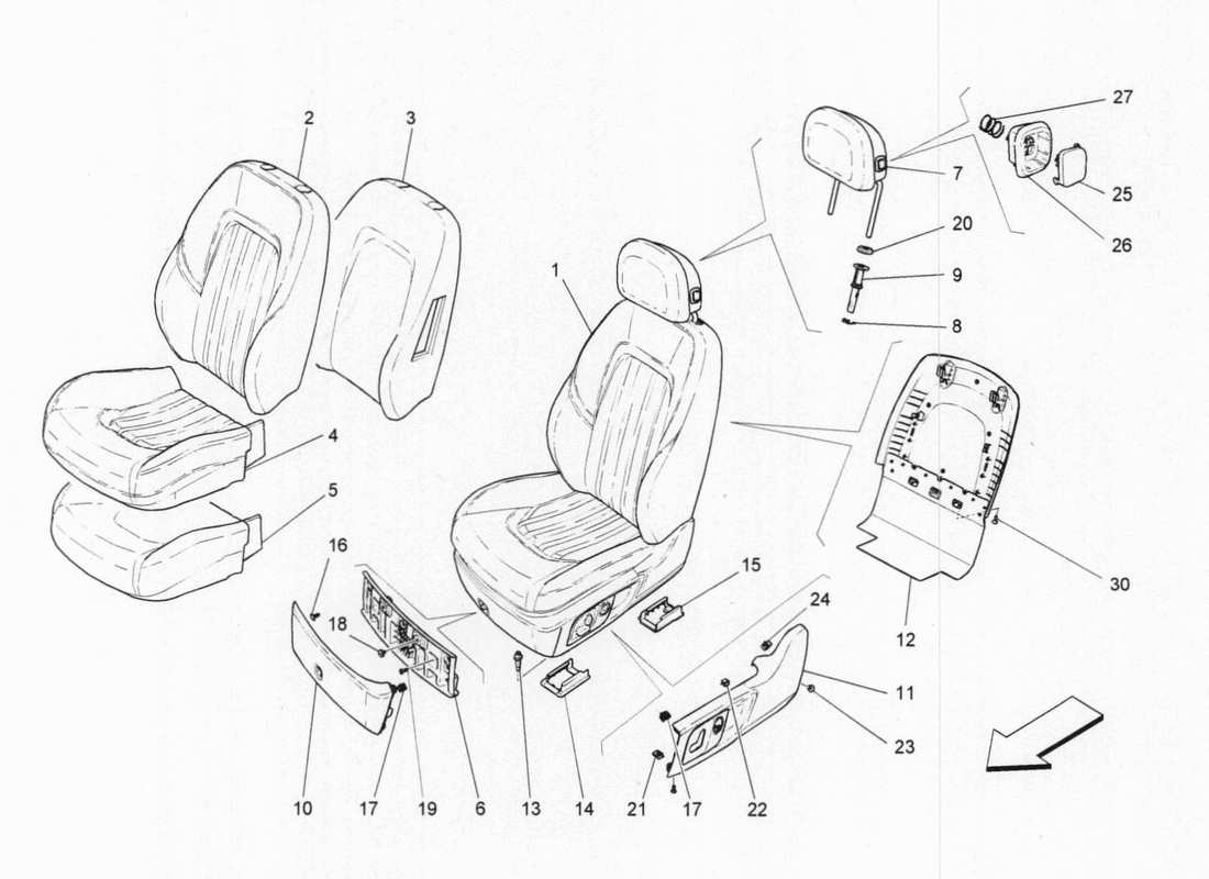 maserati qtp. v6 3.0 bt 410bhp 2015 front seats parts diagram