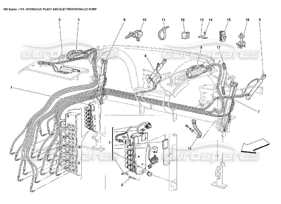 ferrari 360 spider hydraulic plant and electrohydraulic pump parts diagram
