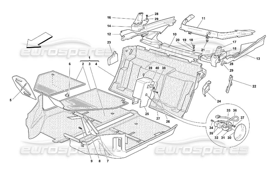 ferrari 355 (2.7 motronic) passengers compartment carpets parts diagram