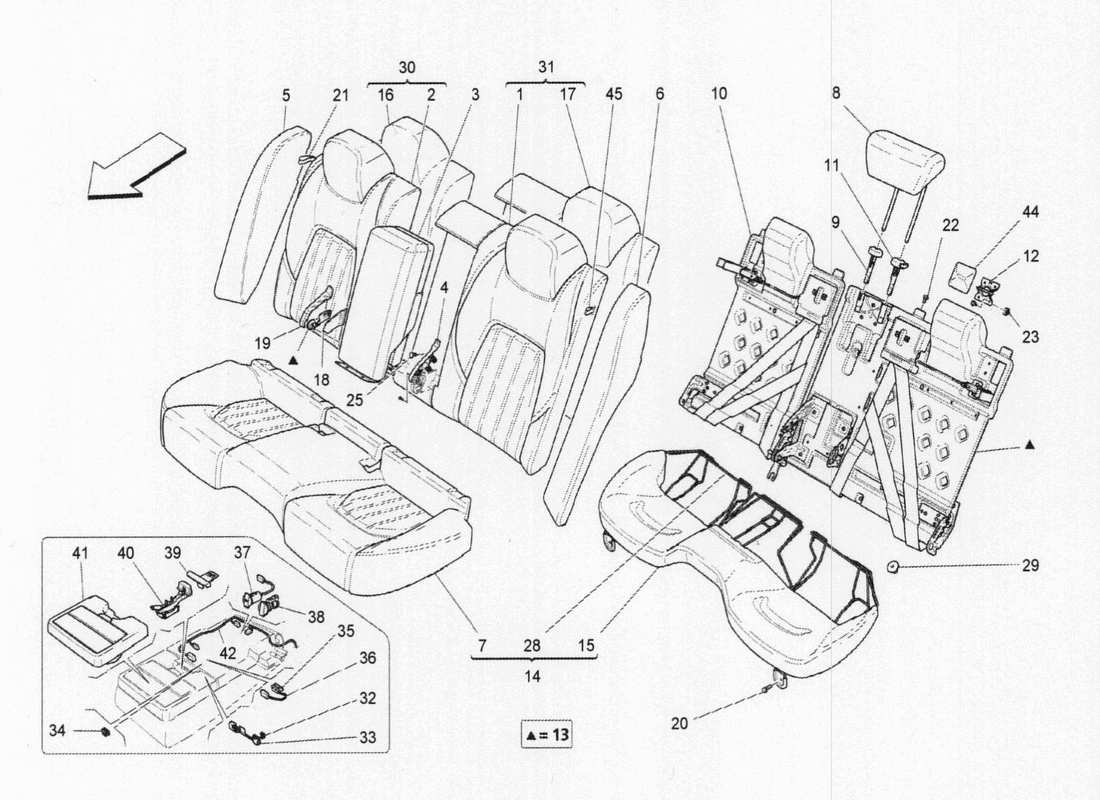 maserati qtp. v6 3.0 tds 275bhp 2017 rear seats: trim panels parts diagram