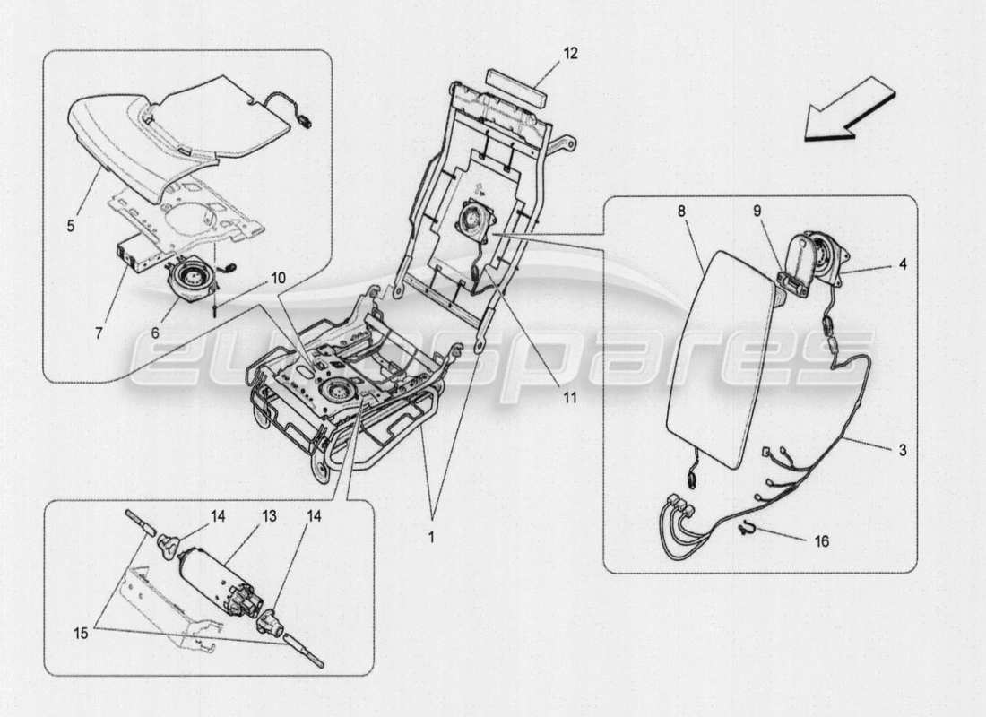 maserati qtp. v8 3.8 530bhp auto 2015 rear seats: trim panels parts diagram