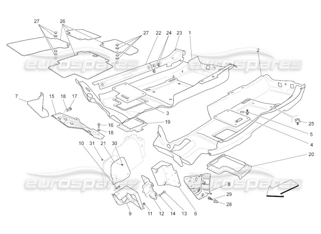 maserati grancabrio (2010) 4.7 passenger compartment mats parts diagram