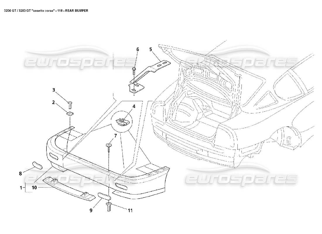 maserati 3200 gt/gta/assetto corsa rear bumper parts diagram