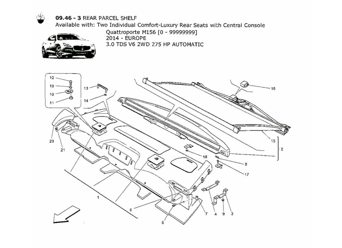 maserati qtp. v6 3.0 tds 275bhp 2014 rear parcel shelf part diagram