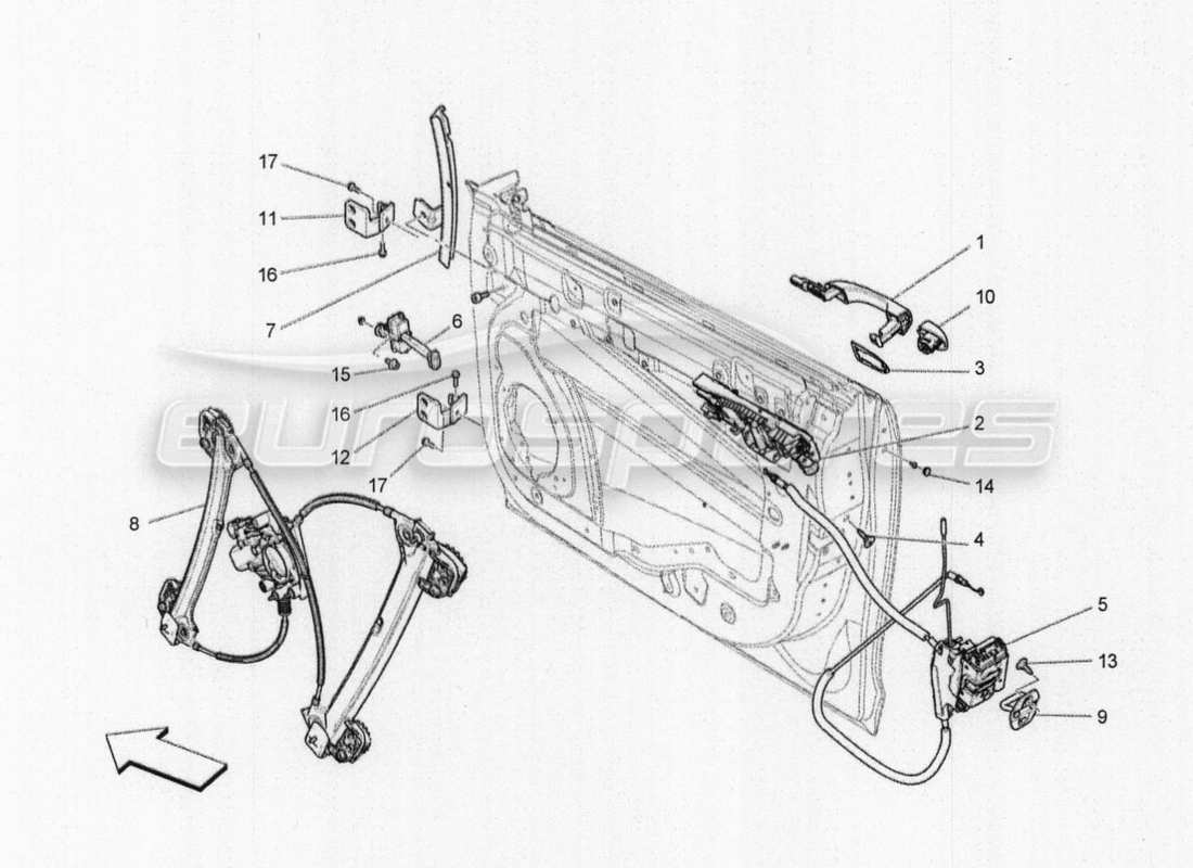 maserati qtp. v8 3.8 530bhp auto 2015 front doors: mechanisms parts diagram