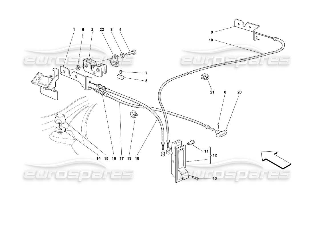 ferrari 355 (2.7 motronic) opening device for front hood parts diagram