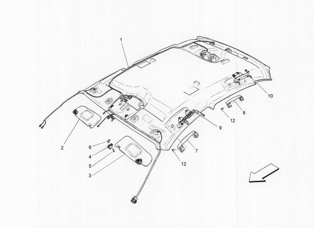 maserati qtp. v6 3.0 bt 410bhp 2015 roof and sun visors parts diagram