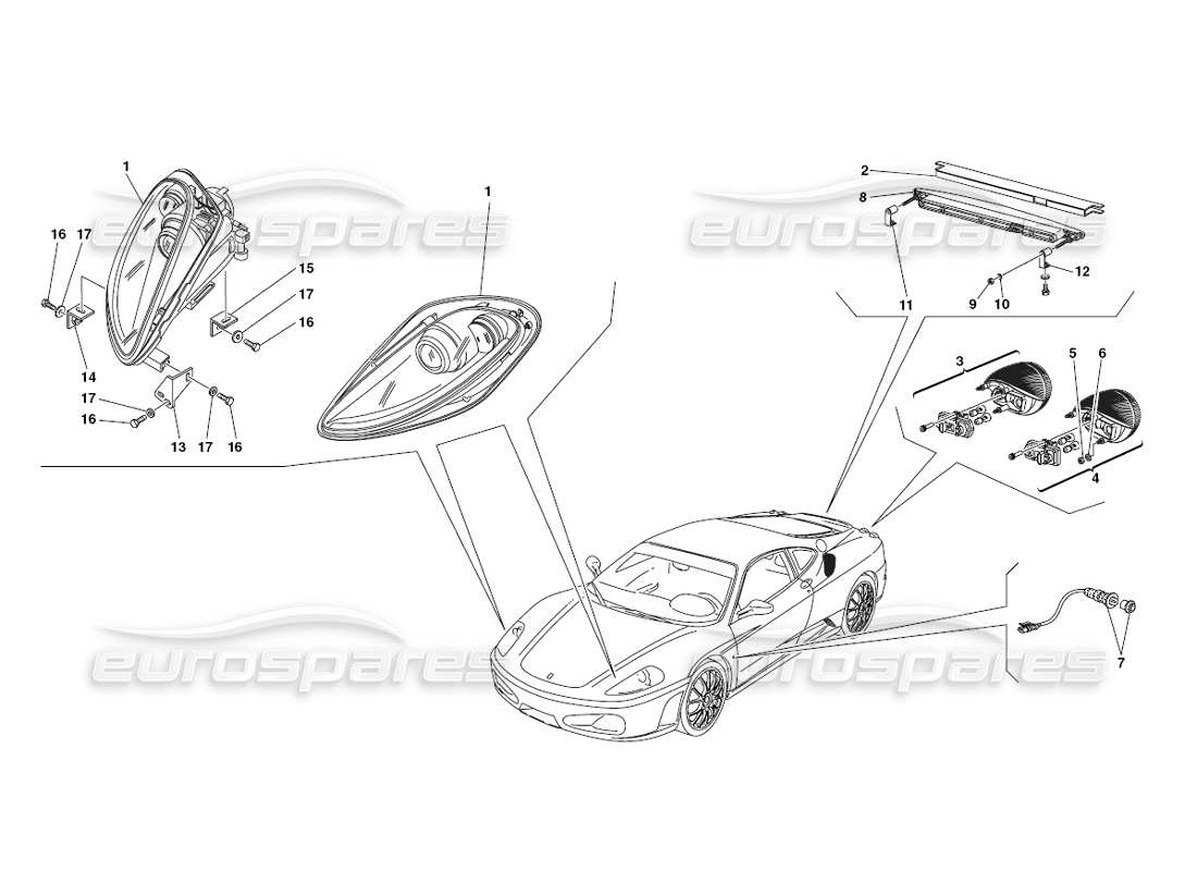 ferrari 430 challenge (2006) front and rear lights parts diagram