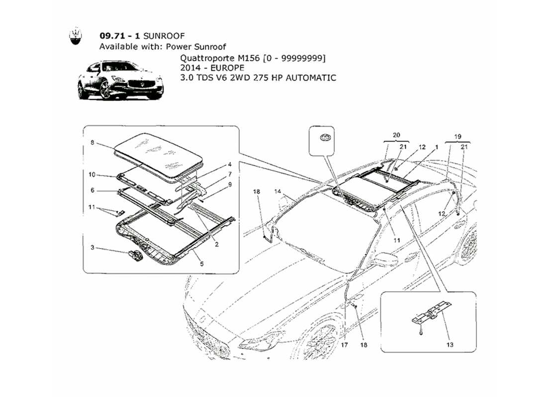 maserati qtp. v6 3.0 tds 275bhp 2014 sunroof part diagram