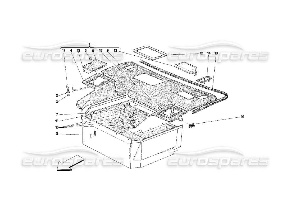 ferrari 348 (2.7 motronic) front compartments carpets parts diagram