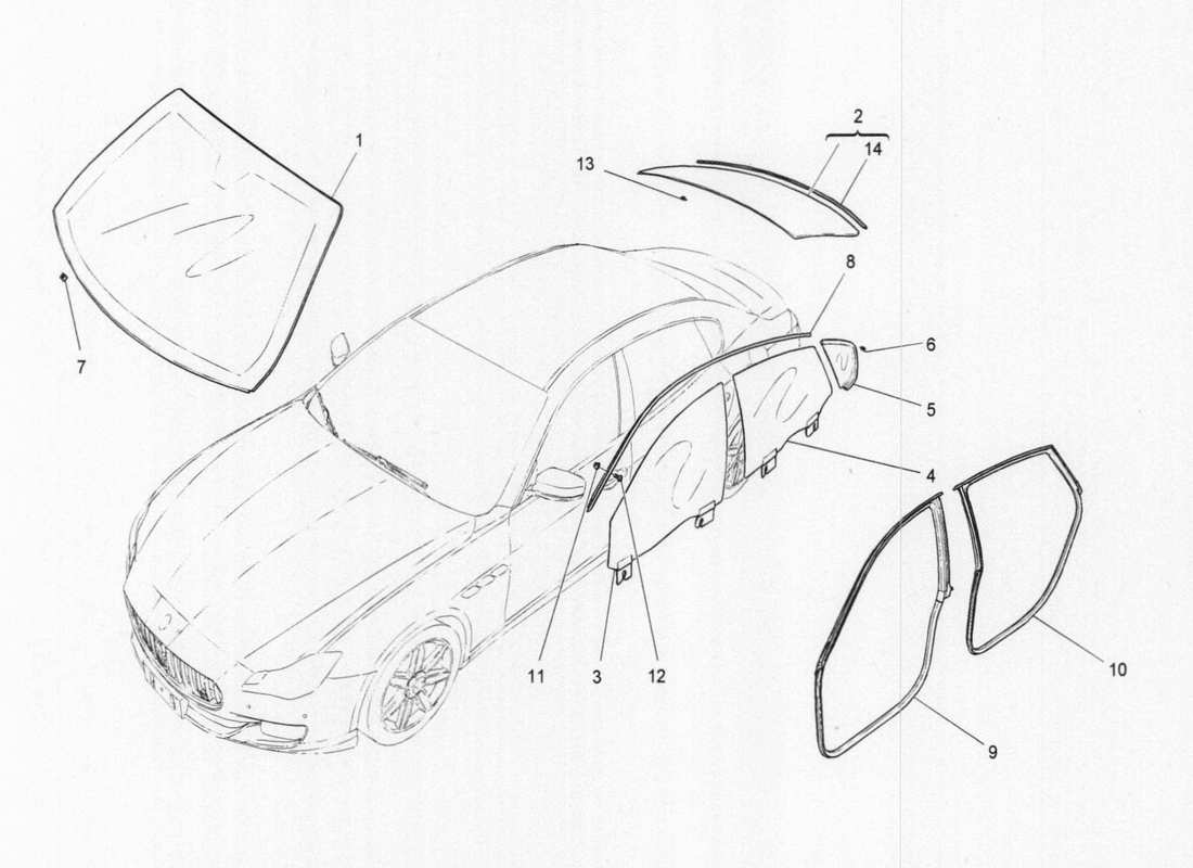 maserati qtp. v6 3.0 tds 275bhp 2017 windows and window strips parts diagram