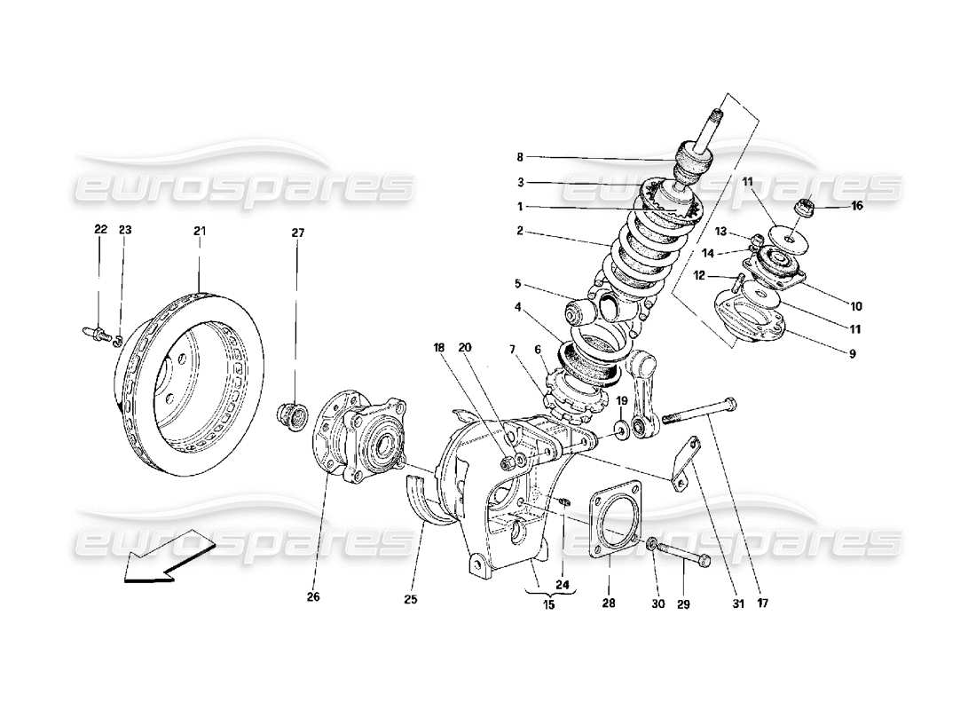 ferrari 348 (2.7 motronic) rear suspension - shock absorber and brake disc part diagram