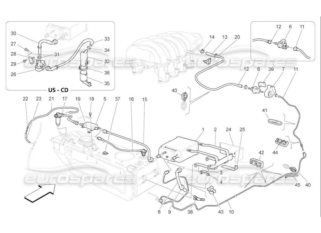 maserati qtp. (2008) 4.2 auto fuel vapour recirculation system parts diagram