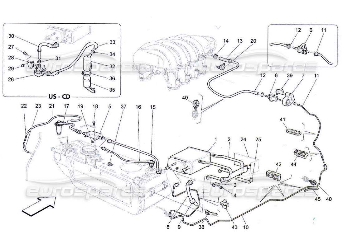 maserati qtp. (2010) 4.2 fuel vapour recirculation system parts diagram