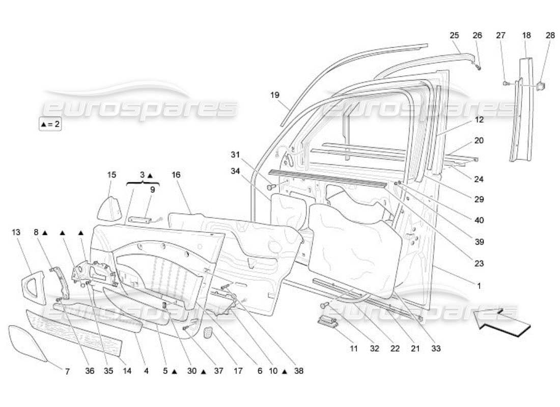 maserati qtp. (2005) 4.2 front doors: trim panels part diagram