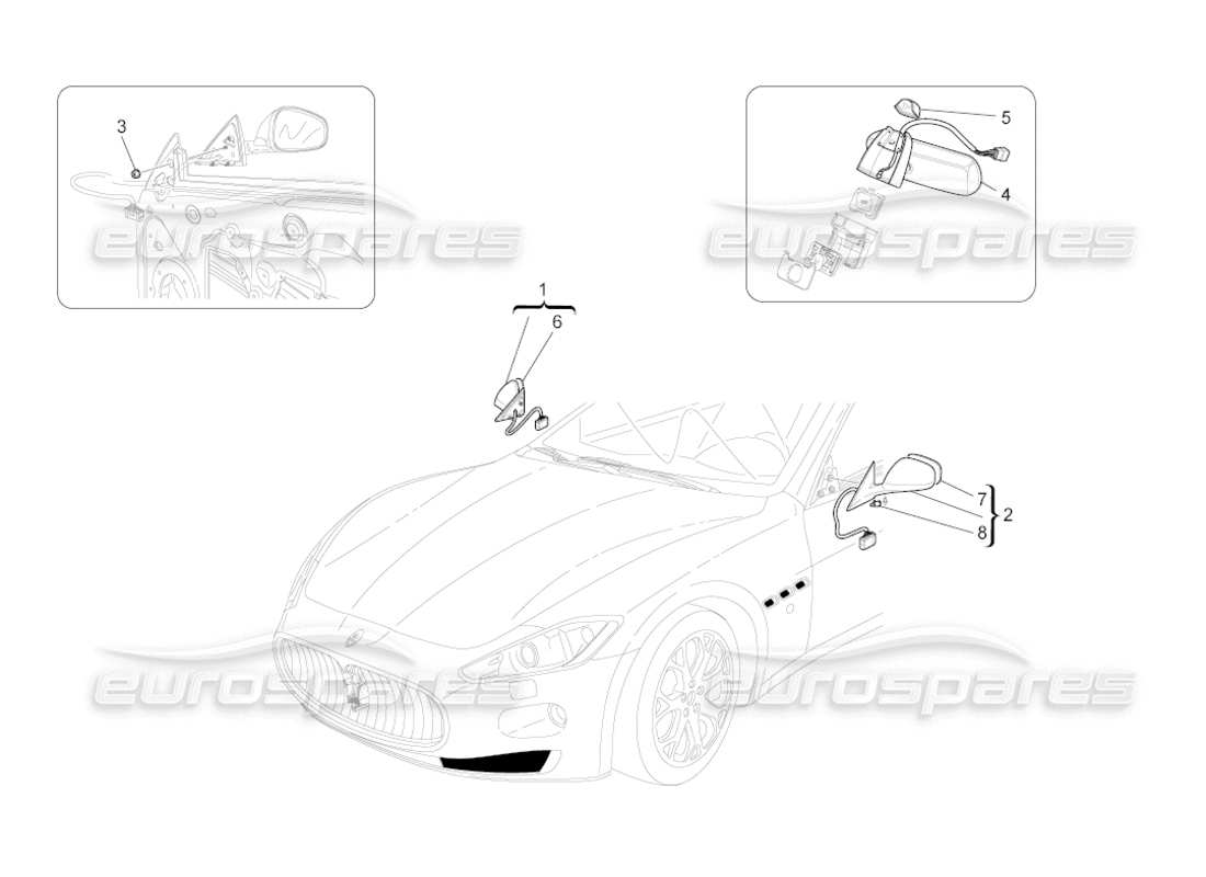 maserati grancabrio (2011) 4.7 internal and external rear-view mirrors parts diagram