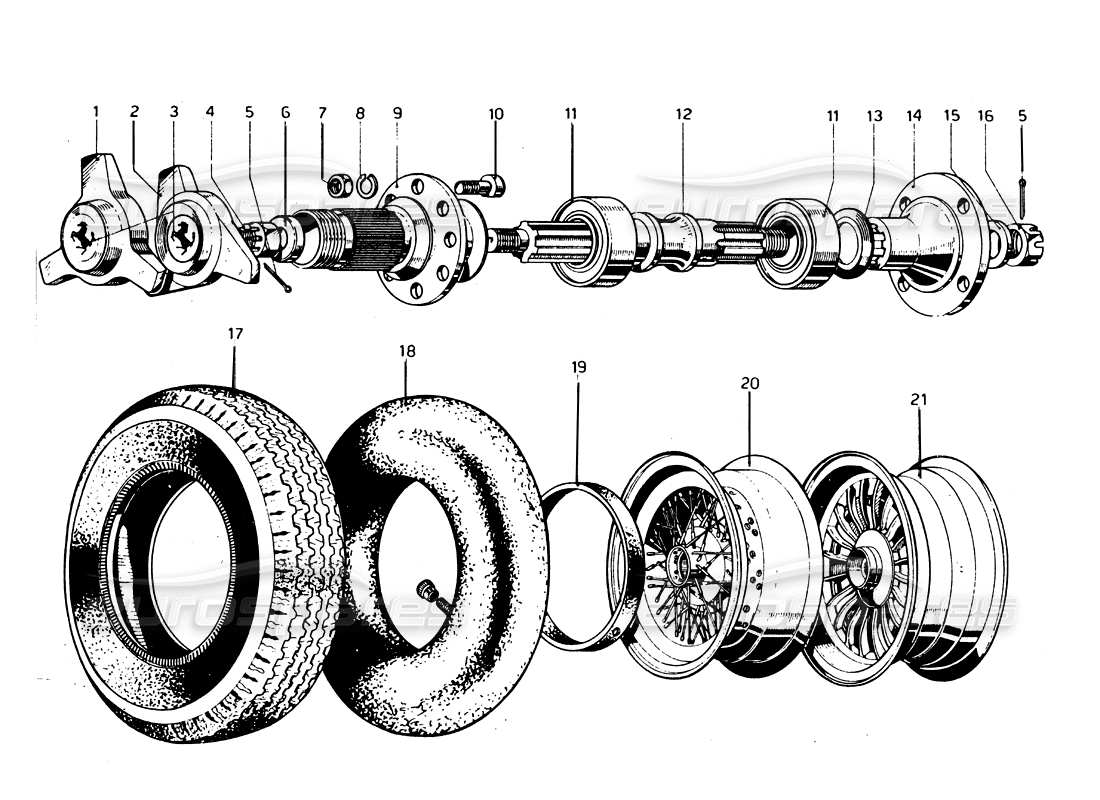 ferrari 275 gtb/gts 2 cam tyres - wheels & shaft part diagram