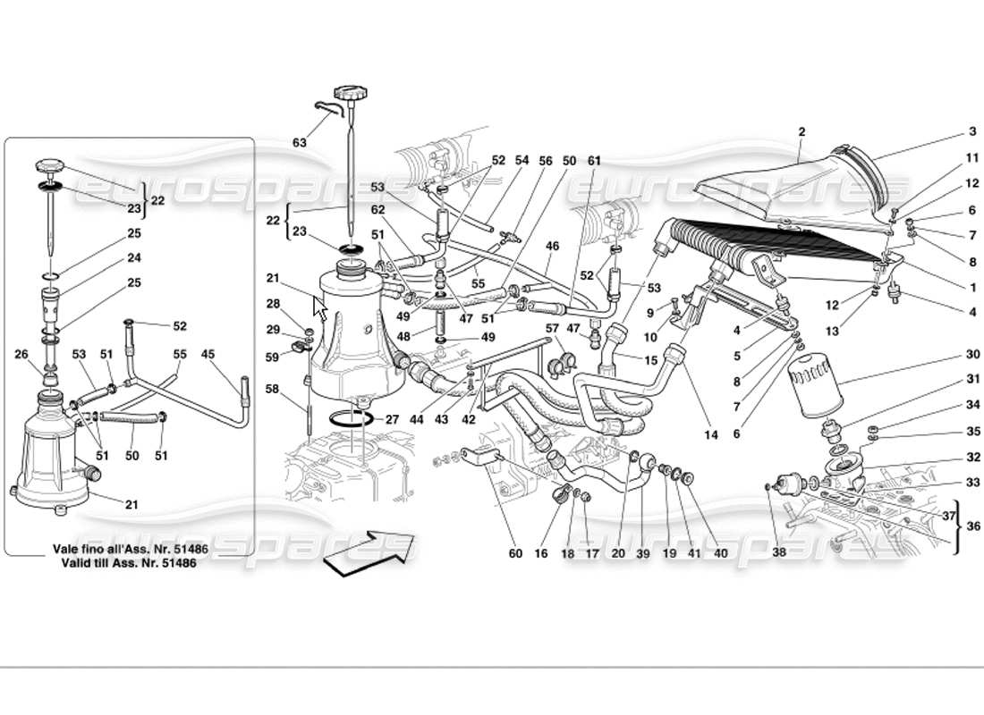 ferrari 360 modena lubrication system and blow-by system parts diagram