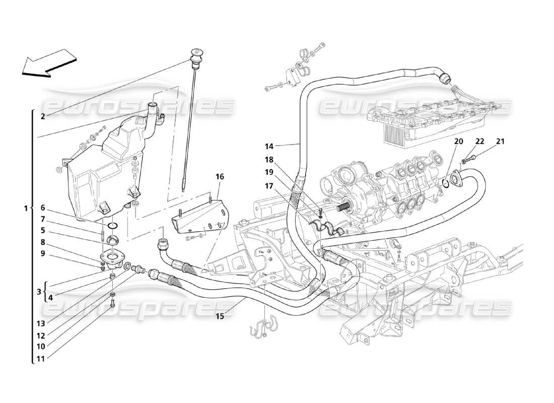 maserati qtp. (2003) 4.2 lubrication: piping and recover parts diagram