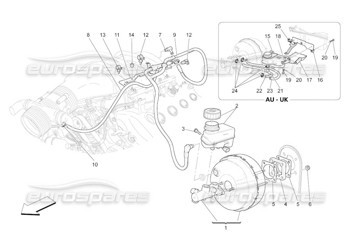 maserati grancabrio (2010) 4.7 brake servo system parts diagram