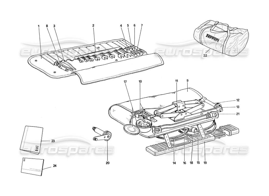 ferrari 328 (1985) tool kit & car cover parts diagram