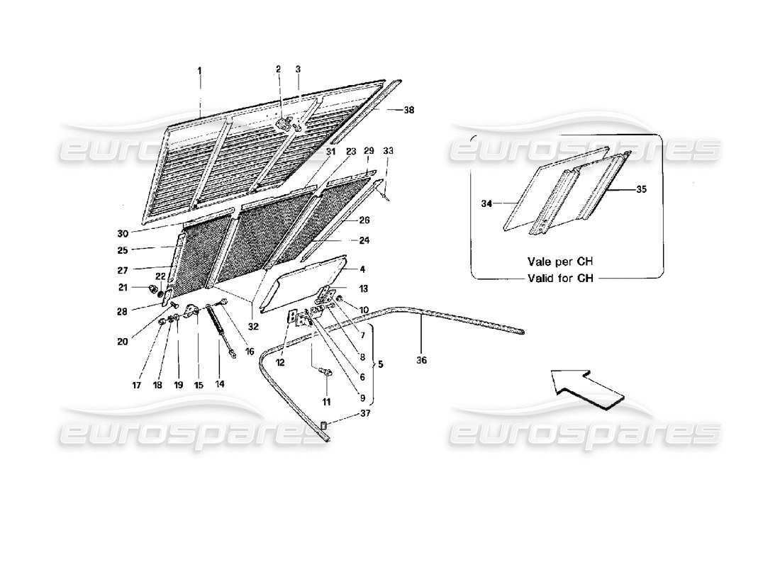 ferrari mondial 3.4 t coupe/cabrio engine compartment lid - cabriolet parts diagram