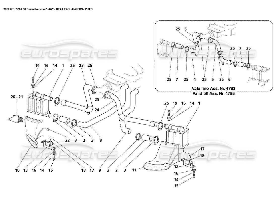 maserati 3200 gt/gta/assetto corsa heat exchangers - pipes parts diagram