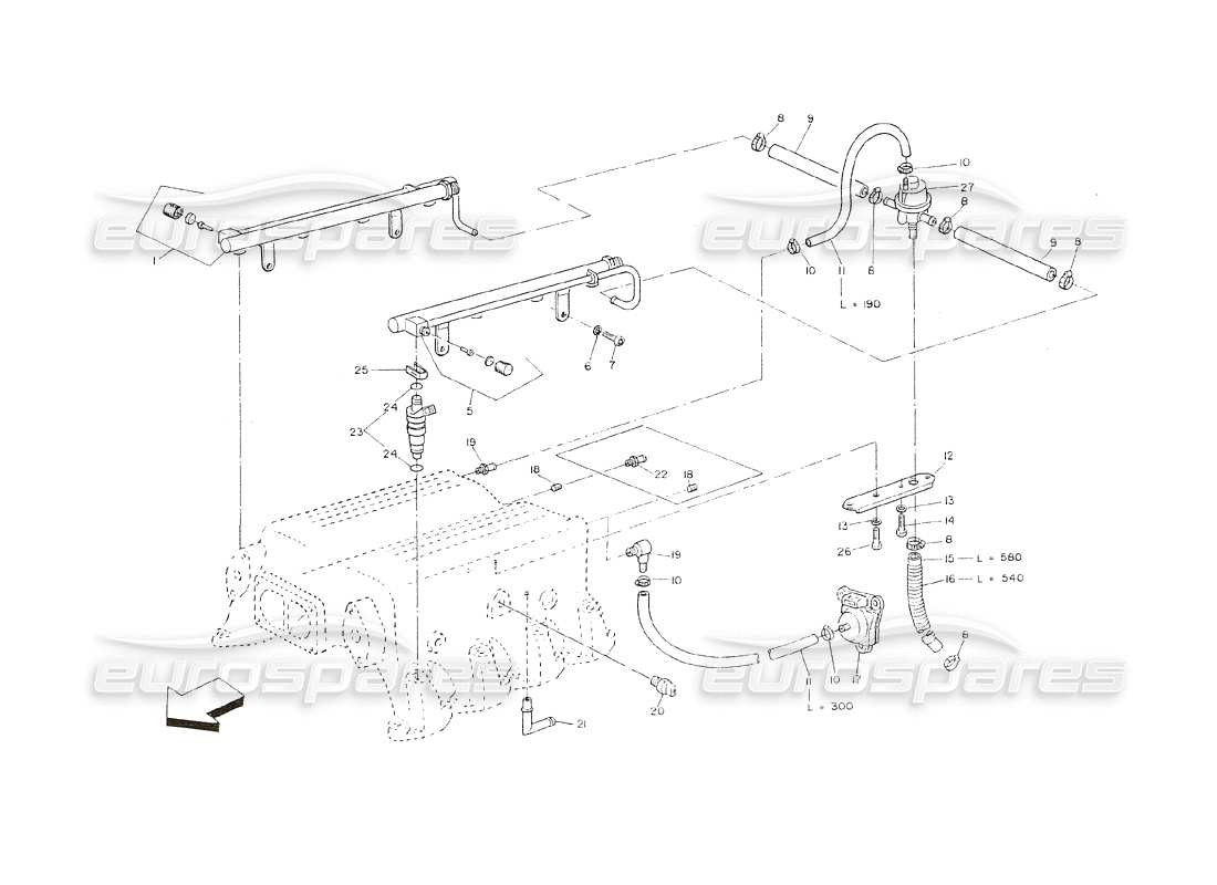 maserati shamal injection system - piping parts diagram