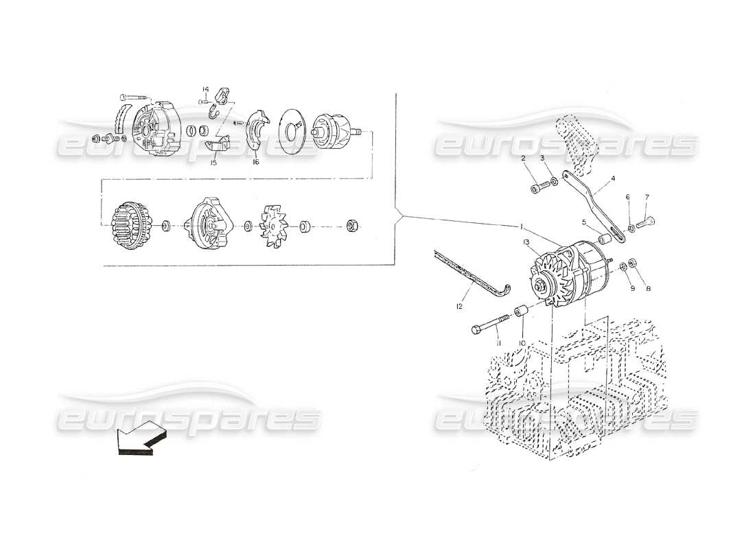maserati shamal alternator and support parts diagram