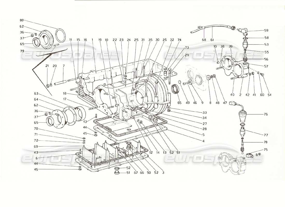 ferrari 308 gt4 dino (1976) gearbox - differential housing and oil sump part diagram