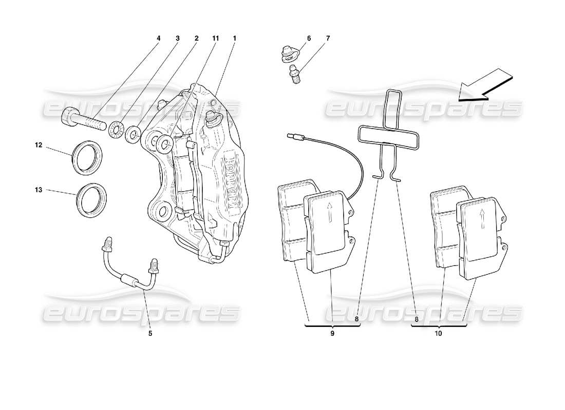 ferrari 355 (2.7 motronic) calipers for front and rear brakes parts diagram