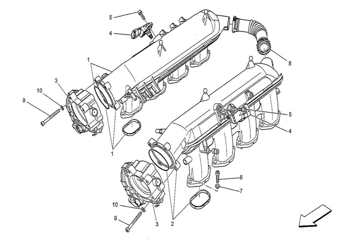 maserati qtp. v8 3.8 530bhp 2014 intake manifold and throttle body parts diagram