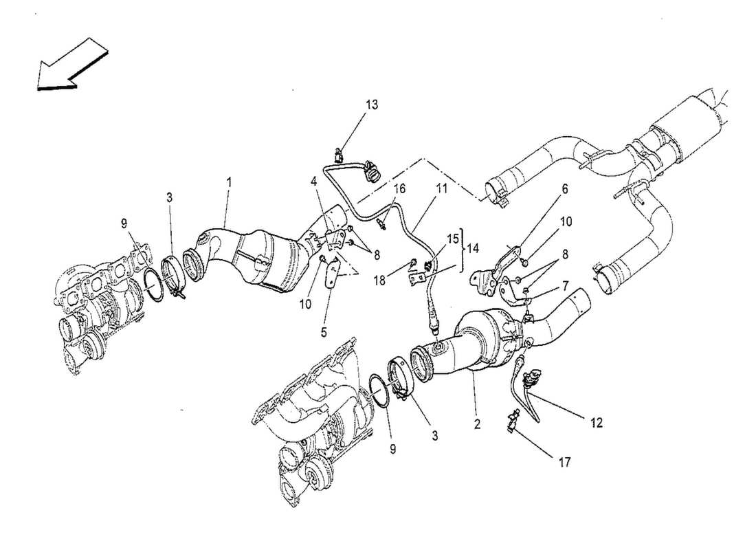 maserati qtp. v8 3.8 530bhp 2014 pre catalytic converter and catalytic converters parts diagram