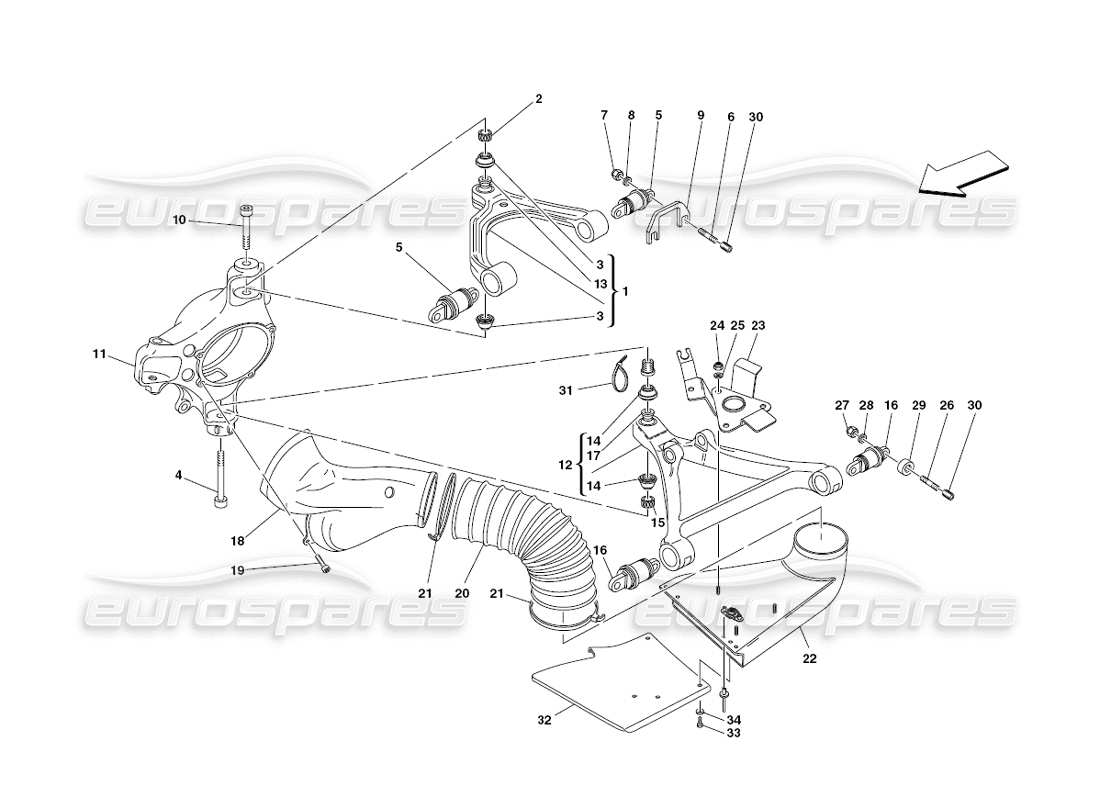 ferrari 430 challenge (2006) front suspension - wishbones parts diagram