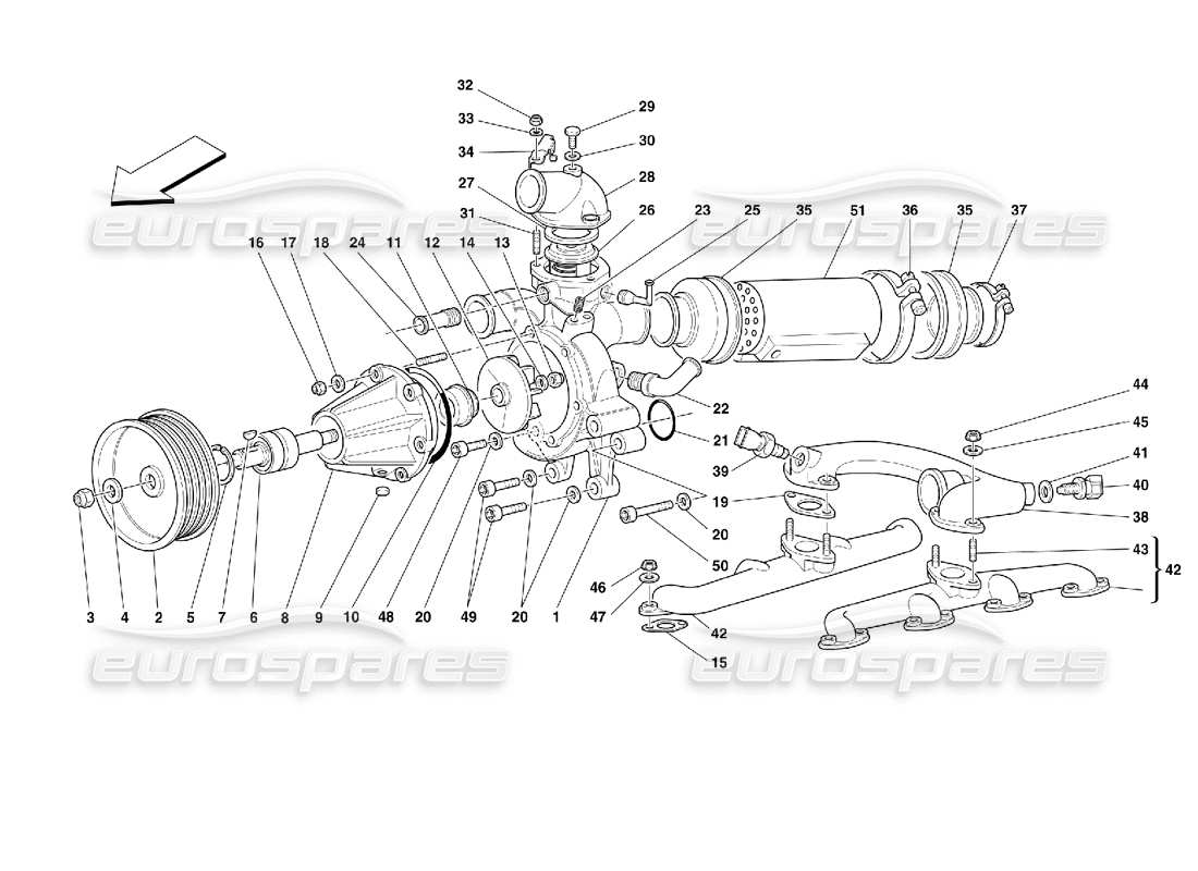 ferrari 355 (2.7 motronic) water pump and oil-water heat exchanger parts diagram