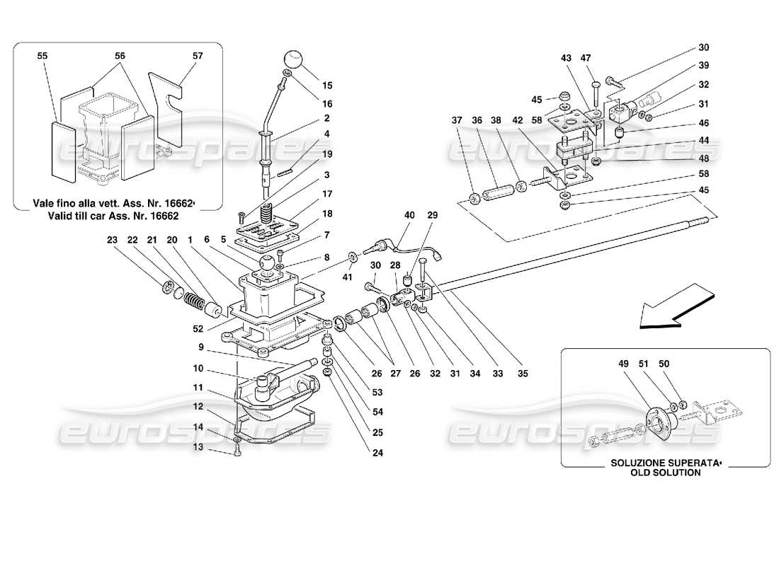ferrari 355 (2.7 motronic) outside gearbox controls parts diagram