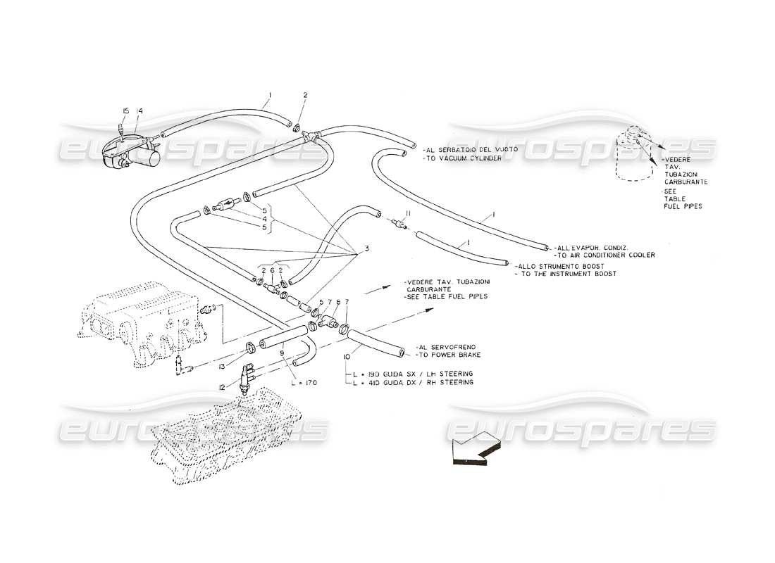 maserati shamal vacuum and cooling system parts diagram