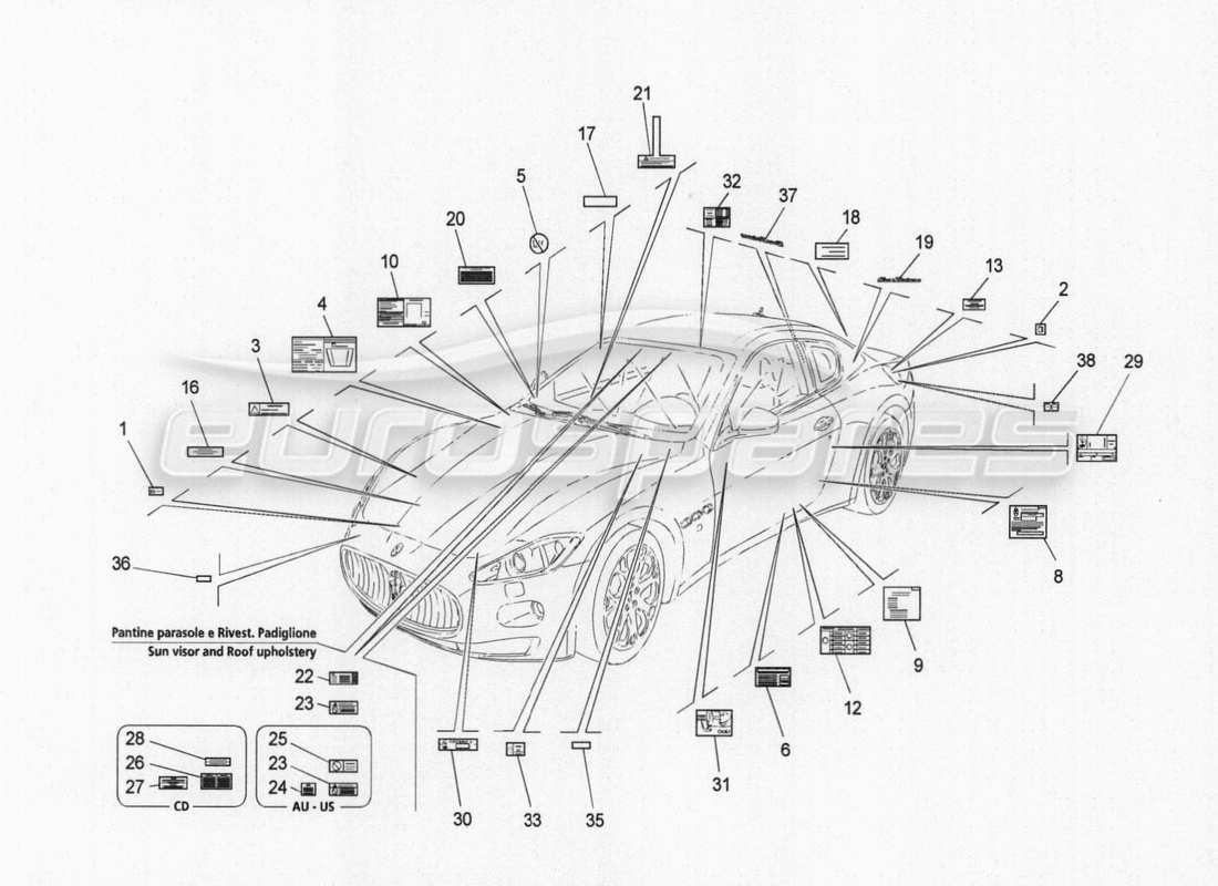 maserati granturismo special edition stickers and labels parts diagram
