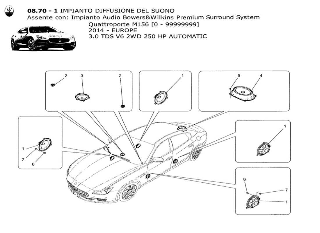 maserati qtp. v6 3.0 tds 250bhp 2014 sound diffusion system parts diagram