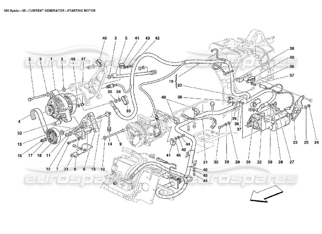 ferrari 360 spider current generator - starting motor parts diagram