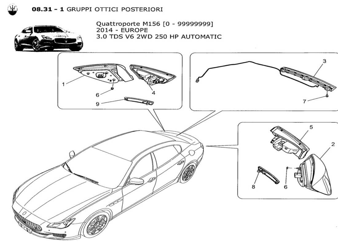 maserati qtp. v6 3.0 tds 250bhp 2014 taillight clusters parts diagram