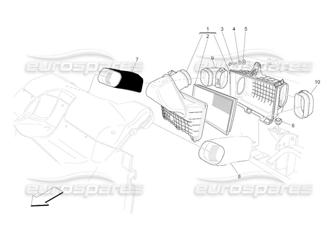 maserati grancabrio (2010) 4.7 air filter, air intake and ducts parts diagram