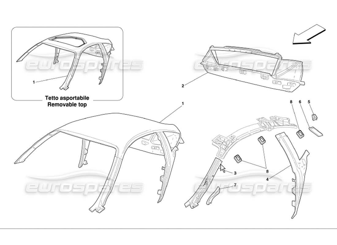 ferrari 360 modena roof structure parts diagram