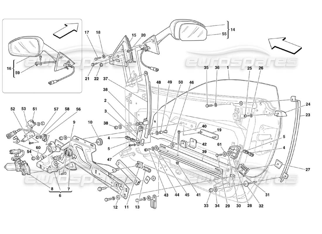 ferrari 360 challenge stradale doors - power window and rearview mirror parts diagram