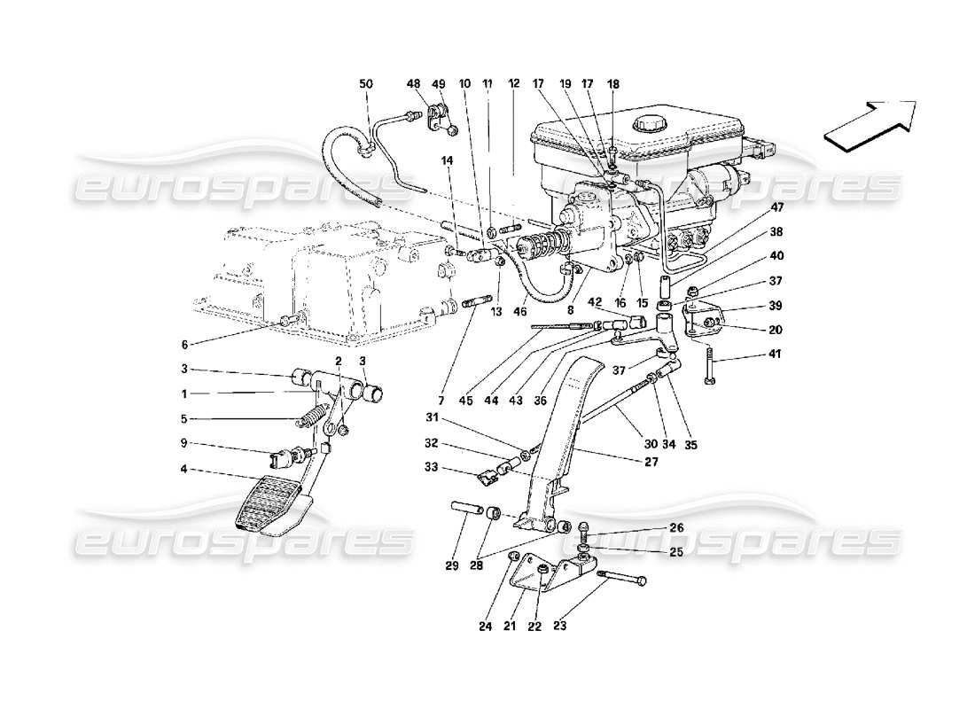 ferrari 348 (2.7 motronic) throttle pedal and brake hydraulic system part diagram