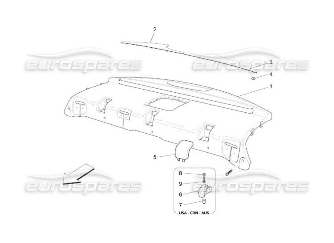 maserati qtp. (2005) 4.2 rear parcel shelf part diagram