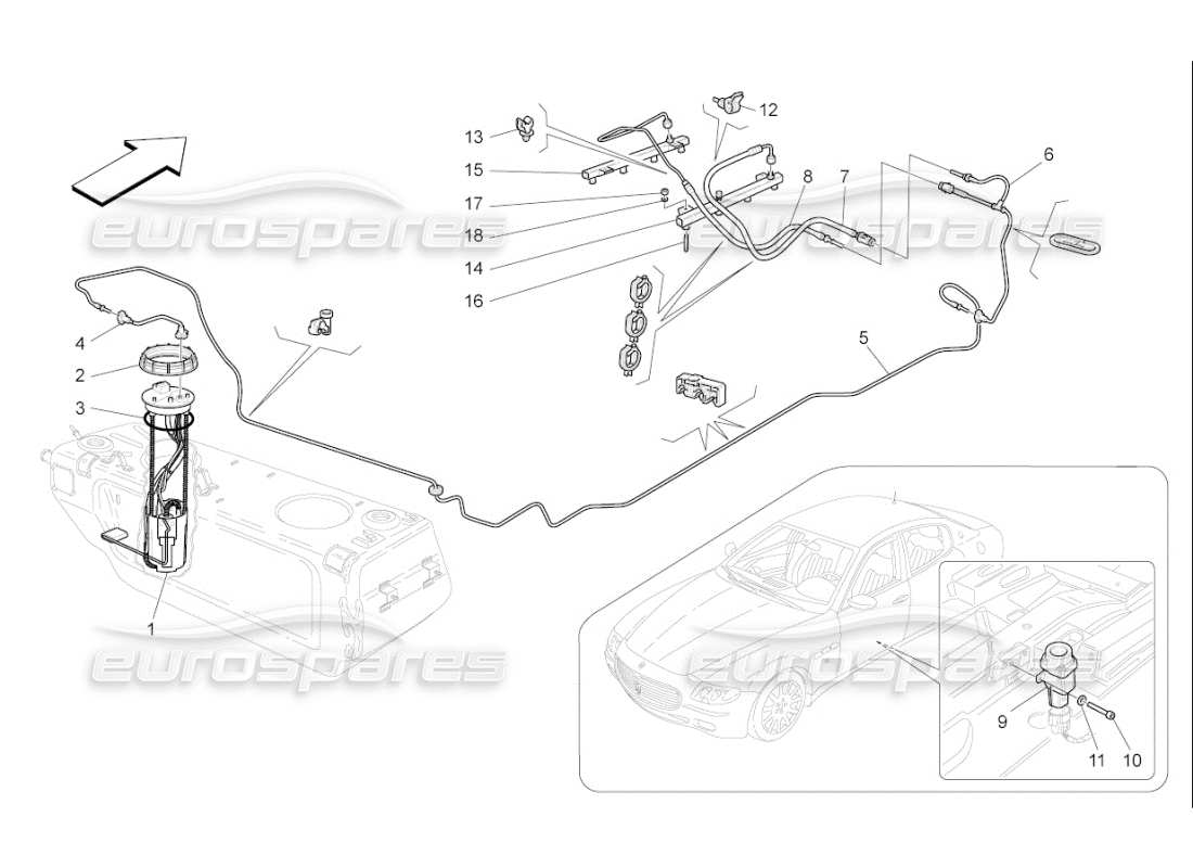 maserati qtp. (2007) 4.2 f1 fuel pumps and connection lines part diagram